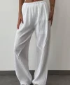 MÜSLİN KUMAŞ ASTARLI BEYAZ PALAZZO PANTOLON