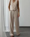 KETEN YELEK PANTOLON TAKIM BEJ