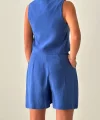 EXEN MODAL KUMAŞ ŞORT YELEK TAKIM İNDİGO