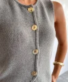 Premium Gold Düğme Gri Triko Yelek