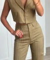 Taş İşlemeli Yelek Pantolon Takım Haki