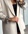 Myra Leopar Astarlı Şal Yaka Blazer Ceket Taş