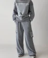 Sırtı Fermuar Detaylı Baskılı Sweatshirt Gri