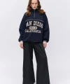 Balıkçı Yaka Yazılı Oversize Sweatshirt Lacivert
