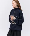 Balıkçı Yaka Yazılı Oversize Sweatshirt Lacivert