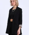 Leopar Astarlı Şal Yaka Blazer Ceket Siyah