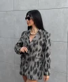 Jakar Desenli Dokulu Blazer Ceket Siyah