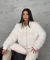 Deri Garnili Beyaz Kürk Ceket