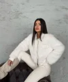 Deri Garnili Beyaz Kürk Ceket