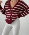 Sakallı Çizgili Hırka Bordo