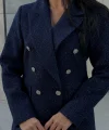 Simli Şanel Kruvaze Lacivert Blazer Ceket