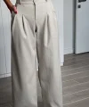 Balıksırtı Pamuklu Palazzo Pantolon Krem