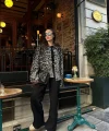 Gri Leopar Desenli Hırka Ceket
