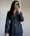 Lacivert Fit Blazer Ceket Etek Denim Takım