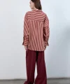 Çizgili Gömlek - Bordo Camel