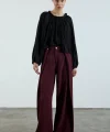 Piliseli Kapak Detay Krep Palazzo Pantolon - Bordo
