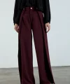 Piliseli Kapak Detay Krep Palazzo Pantolon - Bordo