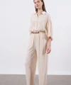 Keten Gömlek Pantolon Takım Krem