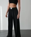 Beli Lastikli Bol Paça Siyah Pantolon