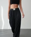 Beli Lastikli Bol Paça Siyah Pantolon