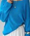 Kayık Yaka Merserize İnce Triko-Mavi