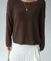 Kayık Yaka Merserize İnce Triko-Kahve