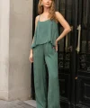 Premium Serisi Askılı Bluz Pantolon Takım-Zümrüt Yeşil