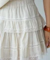 Dantel Detay Pileli Mini Şort Etek-Ekru