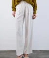 Gold Düğme Pileli Palazzo Pantolon-Beyaz