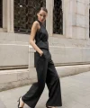 Çizgili Yelek Pantolon Takım-Siyah