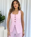 Keten Yelek Pantolon Takım-Pembe