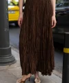 Premium Seri Kırışık Uzun Etek-Kahverengi