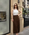Premium Seri Kırışık Uzun Etek-Kahverengi
