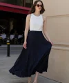 Premium Seri Kırışık Uzun Etek-Lacivert
