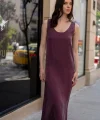 Modal Kolsuz Uzun Elbise-Bordo