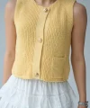 Gold Düğme Triko Yelek-Sarı