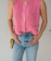 Gold Düğme Triko Yelek-Pembe