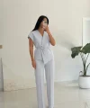 Luna Bağlamalı Yelek Pantolon Takım-Mavi