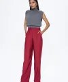 Yüksek Bel Palazzo Bol Paça Pantolon-Bordo