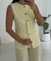 Karma Düğme Keten Yelek Pantolon Takım-Sarı