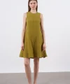 Premium Seri Sıfır Kol Keten Elbise-Yağ yeşili