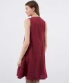 Premium Seri Sıfır Kol Keten Elbise-Bordo