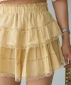 Dantel Detay Pileli Mini Şort Etek-Sarı