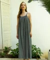 Boncuk Askılı Uzun Elbise-Antrasit