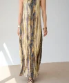 Sienna Batik Desenli Pliseli Maxi Elbise