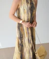Sienna Batik Desenli Pliseli Maxi Elbise