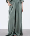 Modal Kumaş Bol Kesim Pantolon-Yeşil