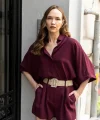 Premium Seri Keten Şort Gömlek Takım-Bordo