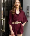Premium Seri Keten Şort Gömlek Takım-Bordo