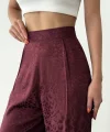 Leopar Desenli Saten Pantolon-Bordo